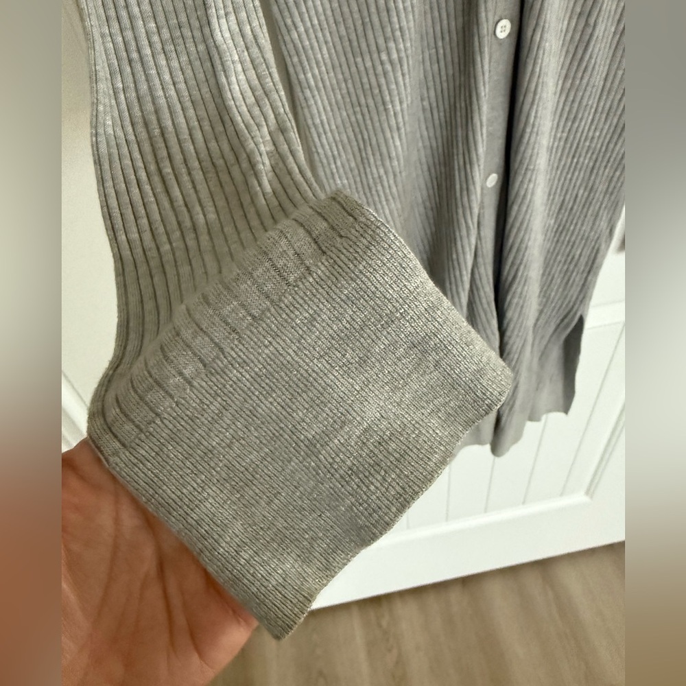 Anthropologie Meadow Rue Gray Cali Ribbed Button-Down Midi Cardigan Sweater XL - Picture 4 of 11